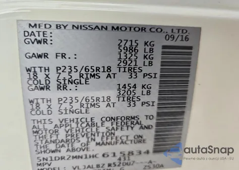 2017 Nissan Pathfinder S from USA, damaged, VIN 5N1DR2MN1HC615834